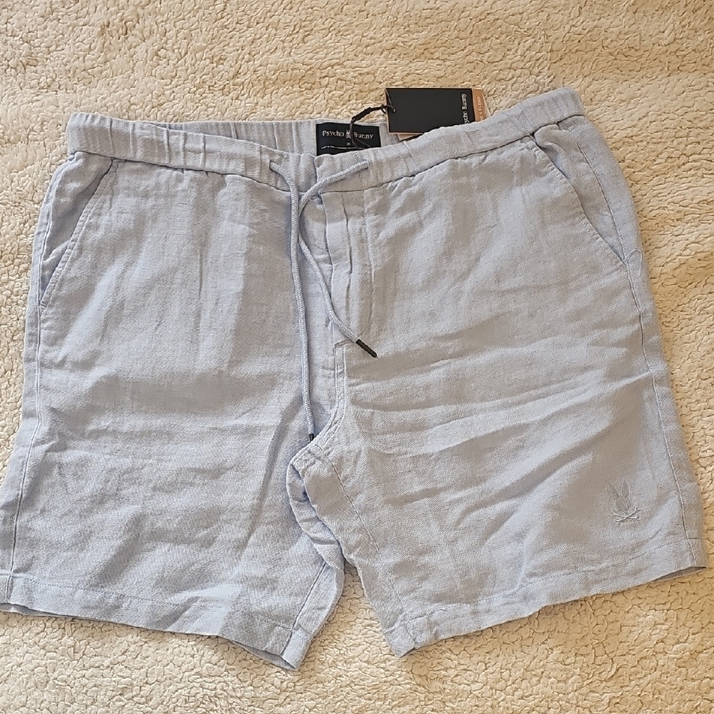 Psycho Bunny Light Blue Linen Blend Men's Shorts - Size 36 - NWT